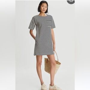 Tory Burch Diagonal Striped Blue and Chocolate Tshirt Dress